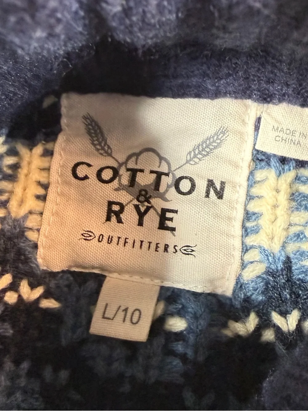 COTTON RYE Boys Shawl Collar Button Neck Fair Isle Sweater Size L 10 Cabin Cozy